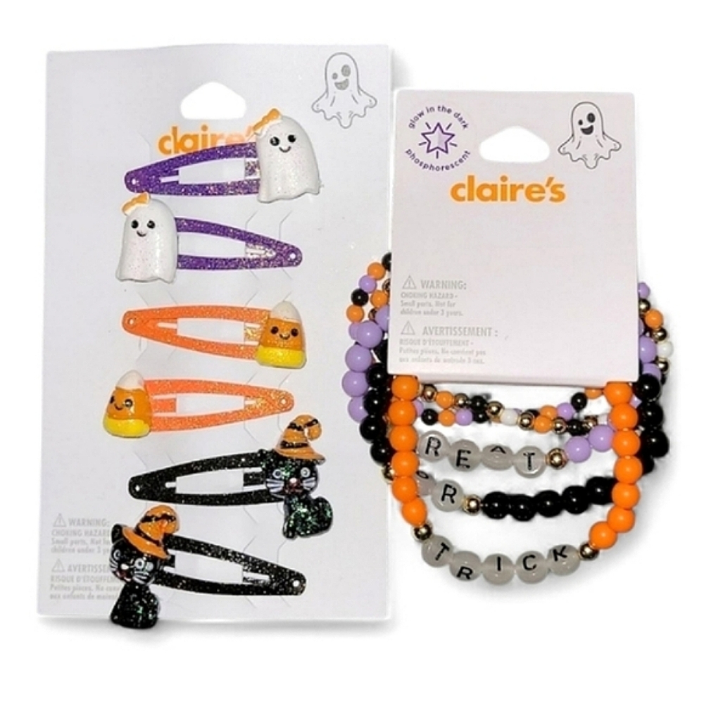 Claire's 2 Piece Halloween Accessories Lot NWT! GLOW In The DARK! 🖤🧡💜